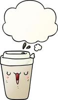 cartoon coffee cup and thought bubble in smooth gradient style vector