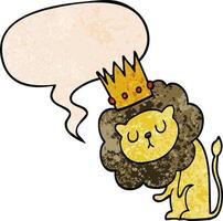 cartoon lion and crown and speech bubble in retro texture style vector