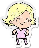 distressed sticker of a cartoon friendly girl vector