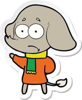 sticker of a cartoon unsure elephant in scarf vector