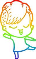 rainbow gradient line drawing happy cartoon girl vector