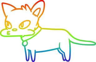 gato de dibujos animados de dibujo de línea de gradiente de arco iris vector