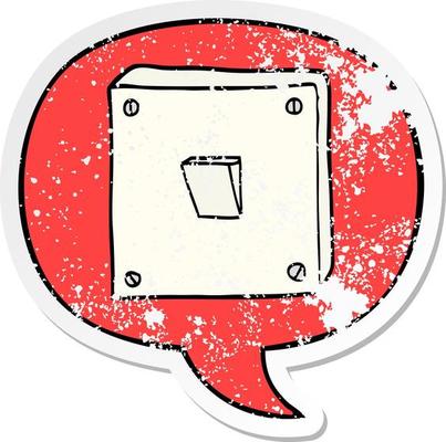 cartoon light switch and speech bubble distressed sticker