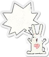 cartoon rabbit in love and speech bubble distressed sticker vector