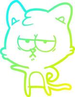 cold gradient line drawing bored cartoon cat vector