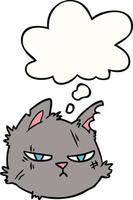 cartoon tough cat face and thought bubble vector