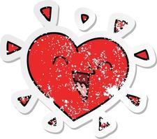 distressed sticker of a quirky hand drawn cartoon happy heart vector