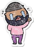distressed sticker of a cartoon bearded man crying vector