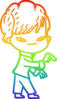 rainbow gradient line drawing cartoon happy woman