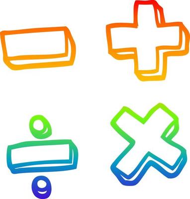rainbow gradient line drawing cartoon math symbols