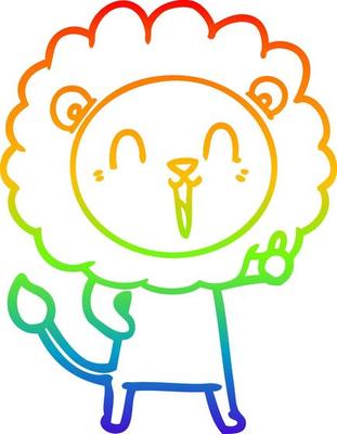 rainbow gradient line drawing laughing lion cartoon