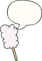 algodón de azúcar de dibujos animados en el palo y la burbuja del habla vector