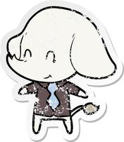 distressed sticker of a cute cartoon elephant boss vector