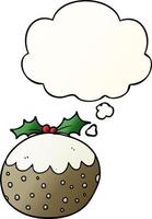 cartoon christmas pudding and thought bubble in smooth gradient style vector