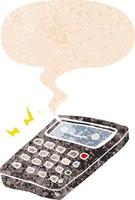 cartoon calculator and speech bubble in retro textured style vector