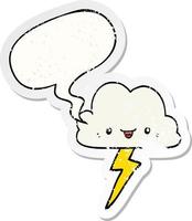 cartoon storm cloud and speech bubble distressed sticker vector