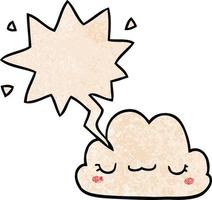 cute cartoon cloud and speech bubble in retro texture style vector