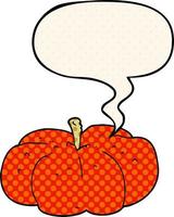 cartoon pumpkin and speech bubble in comic book style vector