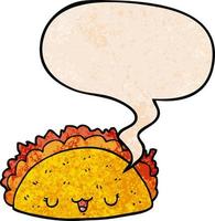 cartoon taco and speech bubble in retro texture style vector