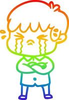 rainbow gradient line drawing crying boy cartoon vector