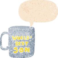 worlds best son mug and speech bubble in retro textured style vector