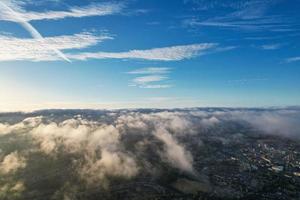 Aerial view of Clouds at Sunrise Morning time over Great Britain, drone's footage, Beautiful Morning with high winds and fast moving clouds photo