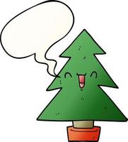 cartoon christmas tree and speech bubble in smooth gradient style vector