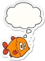 cartoon fish and thought bubble as a printed sticker vector