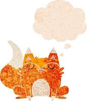 cartoon fox and thought bubble in retro textured style vector