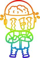 rainbow gradient line drawing cartoon crying robot vector