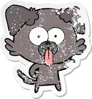 distressed sticker of a cartoon dog with tongue sticking out vector