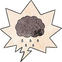 caricatura, nube, lloviendo, y, burbuja del discurso, en, retro, textura, estilo vector