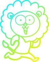 cold gradient line drawing happy cartoon lion vector