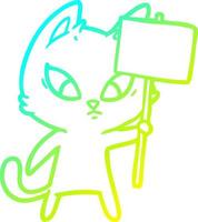 cold gradient line drawing confused cartoon cat with protest sign vector