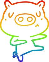 rainbow gradient line drawing cartoon content pig dancing vector