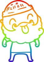 rainbow gradient line drawing man with beard sticking out tongue vector