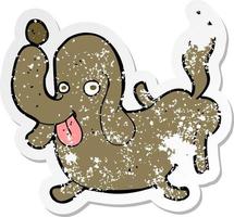 retro distressed sticker of a cartoon dog sticking out tongue vector