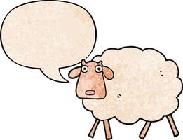 cartoon sheep and speech bubble in retro texture style vector