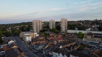 Drone's high angle Aerial view of City Center of Luton Town of England and Train Station photo