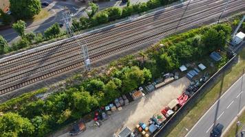 Train on Tracks and Beautiful Aerial View and High Angle footage of Leagrave Station of London Luton Town of England UK photo