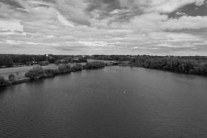 High Angle Aerial View of Great Britain Town in Old Classic Black and White Style photo