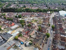 An Aerial footage and High Angle View of Luton town of England over a Residential Area Bury Park of Asian Pakistani and Kashmiri People Community. photo