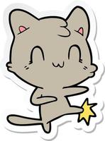 sticker of a cartoon happy cat karate kicking vector