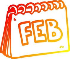 warm gradient line drawing cartoon calendar showing month of February vector