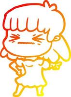 warm gradient line drawing cartoon angry girl vector