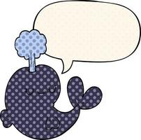 cute cartoon whale and speech bubble in comic book style vector