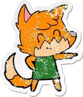 distressed sticker of a cartoon friendly fox vector