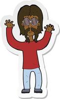 pegatina de un hombre hippie de dibujos animados agitando los brazos vector