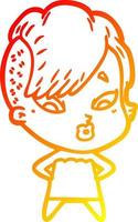 warm gradient line drawing cartoon surprised girl vector