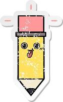 distressed sticker of a cute cartoon pencil vector